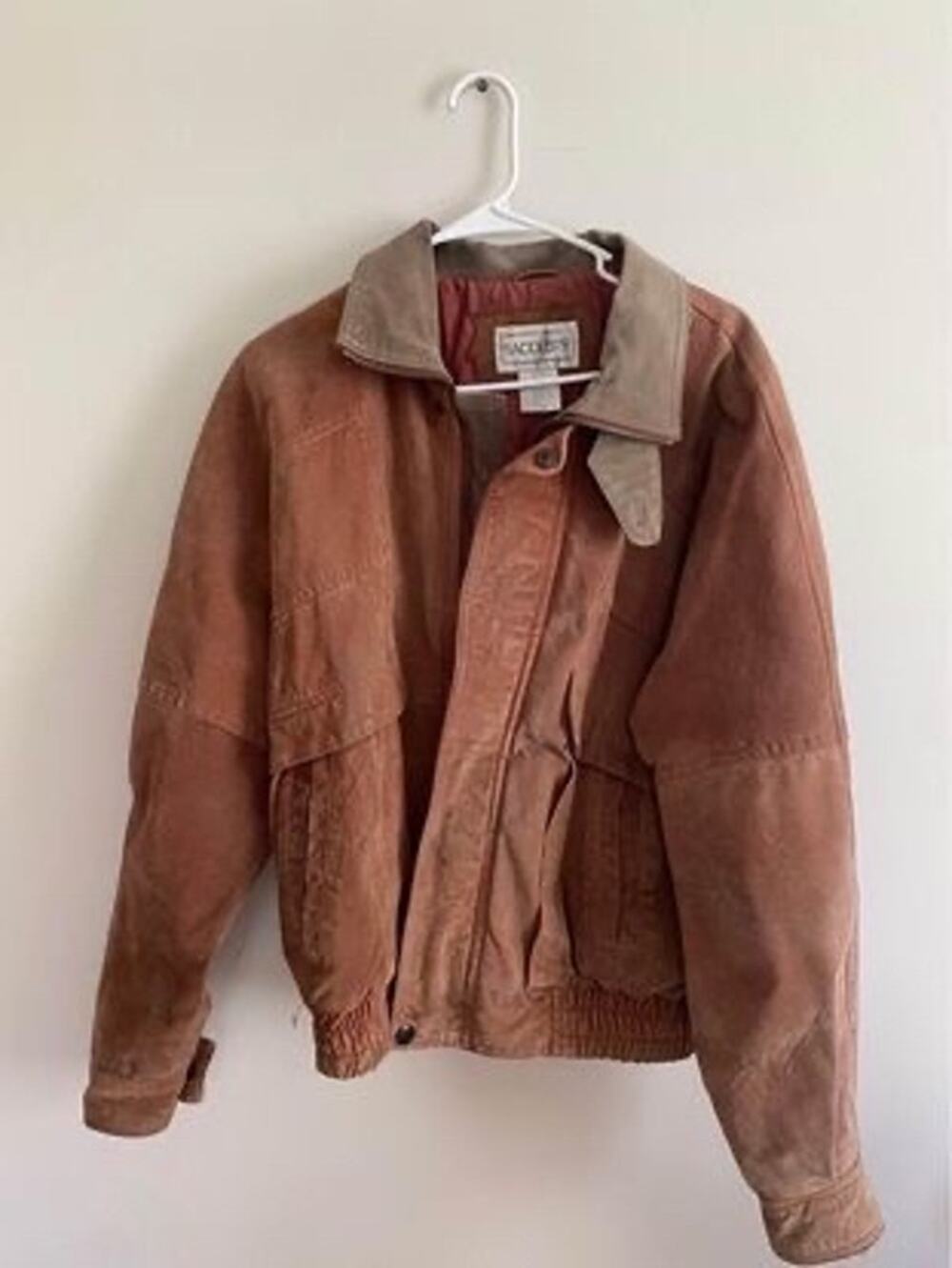 Saddlery Mens Genuine TAN Suede Bomber Jacket Leather Varsity Casual Coat M